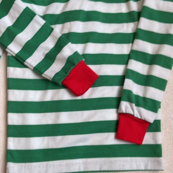 Shelry Christmas Holiday Green & White Striped Slim Fit Pajama Set - Picture 3 of 4